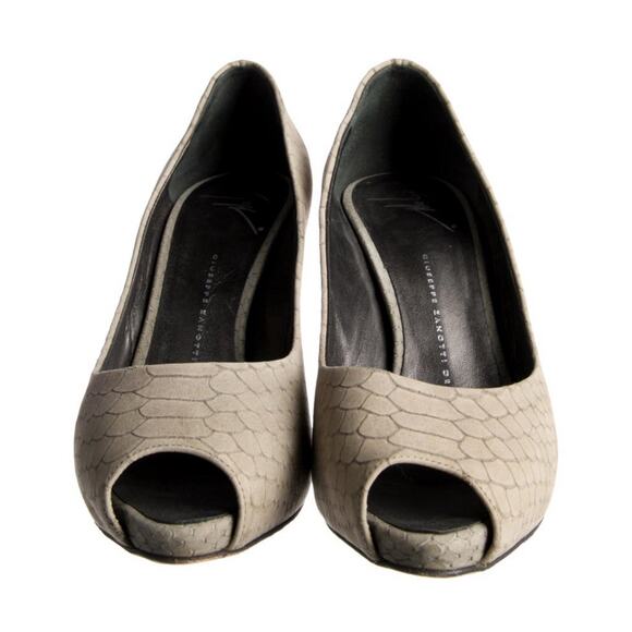 GIUSEPPE ZANOTTI Sloane Beige Snake Peep Toe Stiletto Platform Heels EU 38.5/8.5 - Picture 2 of 5